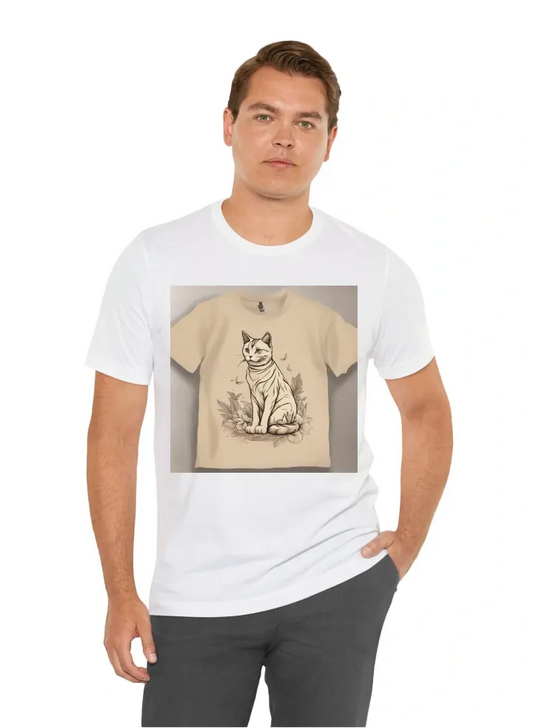 Buat design kaos warna cream (#FDE8D5) dengan siluet transparan anjing dan kucing yang lucu