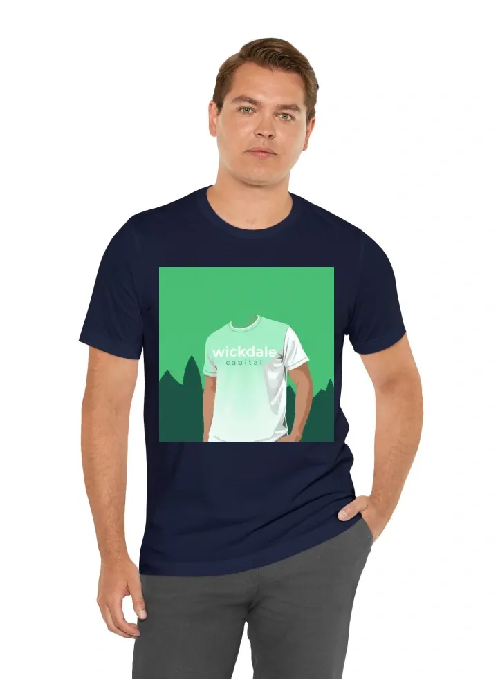 I want a t-shirt for my business. The name is wickdale capital, it is a search-fund company. I would like the colors to include dark green and light green somwhere and I do not want the shirt to be white