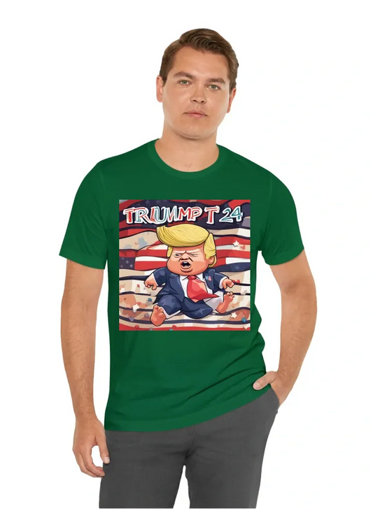 Trump as a cartoon baby, blocky lettering saying " trumpito 24' "