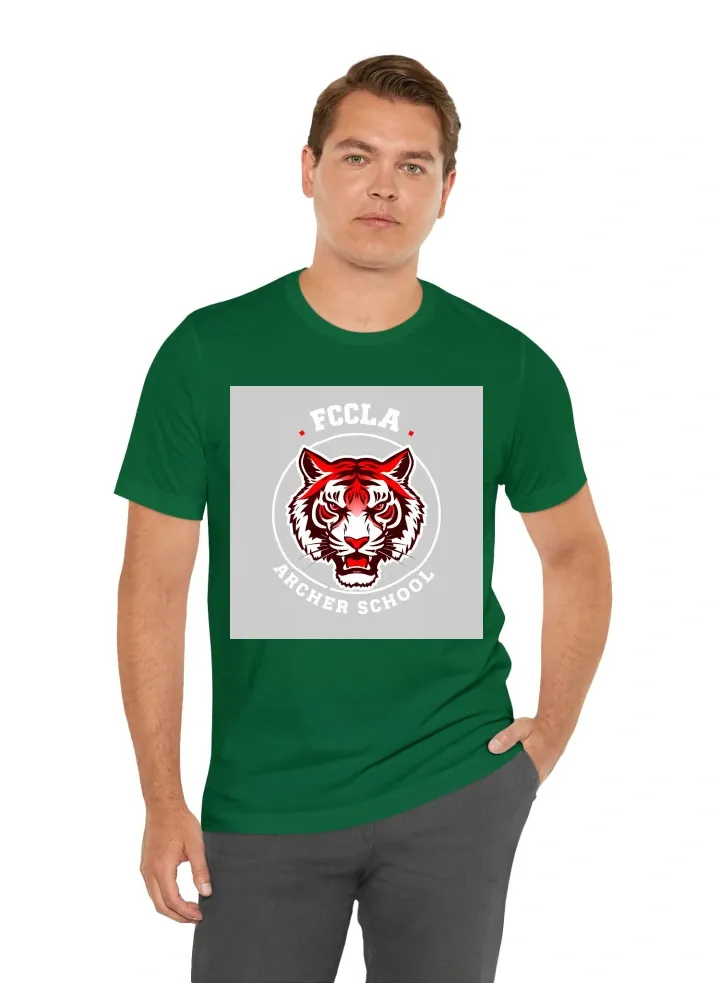 It has to say “FCCLA” and a slogan “Archer High School” and a tiger the main color are red and white grey silver