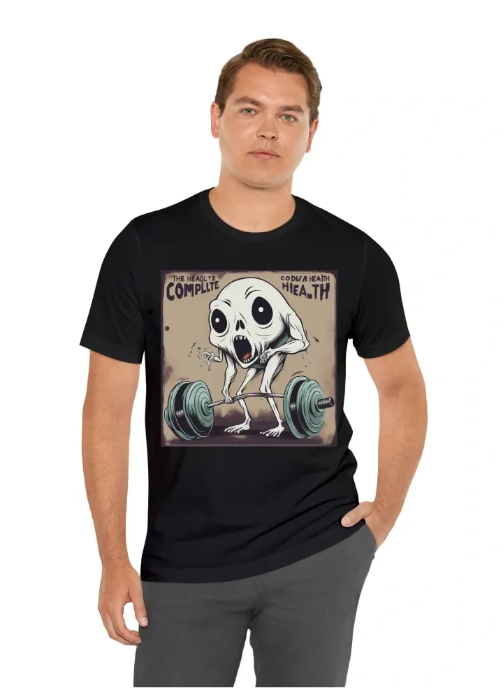 I want a T-shirt with a ghost doing a deadlift with a the words Complete Health