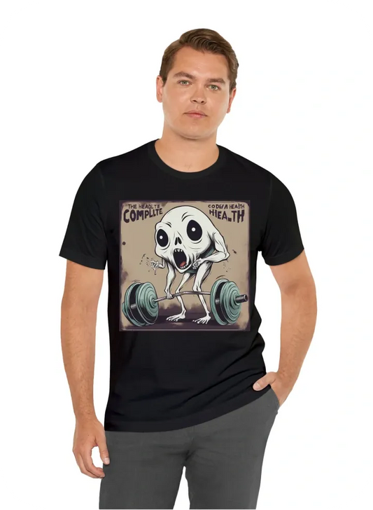 I want a T-shirt with a ghost doing a deadlift with a the words Complete Health