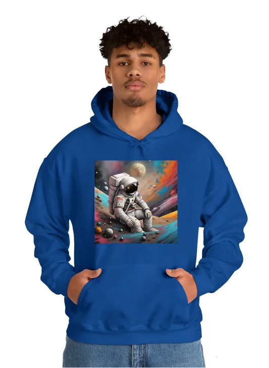 Astronaut wandering over a triste planet. Add colorful accents