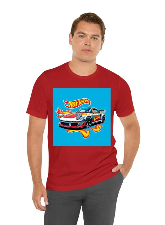 Colorful hot wheels themed logo featuring a porsche