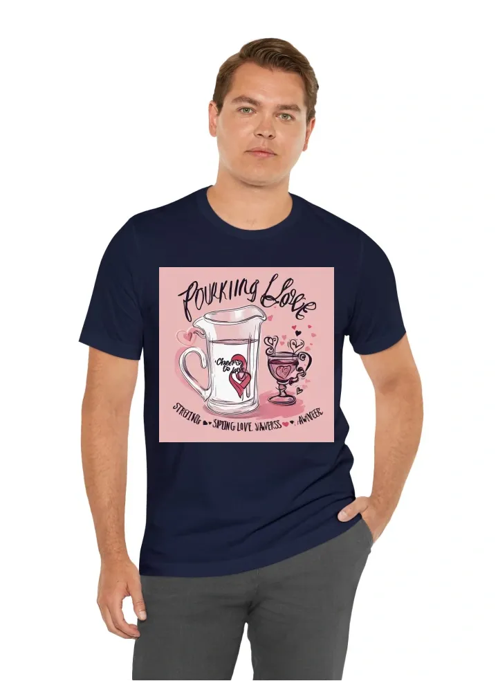 Front of the shirt: [Image of hands pouring love and support from a heart-shaped pitcher into a glass] Text: "Pouring Love, Pouring Support: Cheers to Cancer Awareness"  Back of the shirt: [Image of a ribbon symbolizing cancer awareness with the words "St