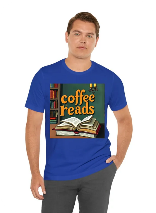 Simple design reading event called "coffee reads" fun kid friendly bright large lettering and books