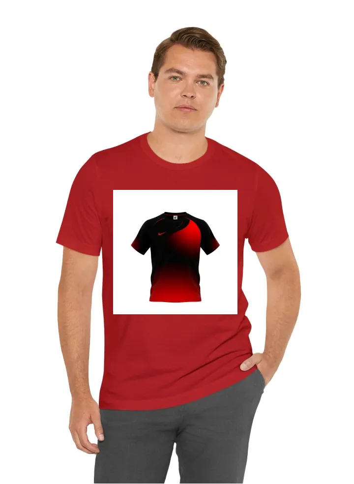 Black and red coloured volleyball jersey. Have a gradient on the black and some designs on the shirt