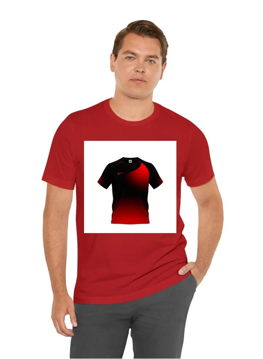 Black and red coloured volleyball jersey. Have a gradient on the black and some designs on the shirt