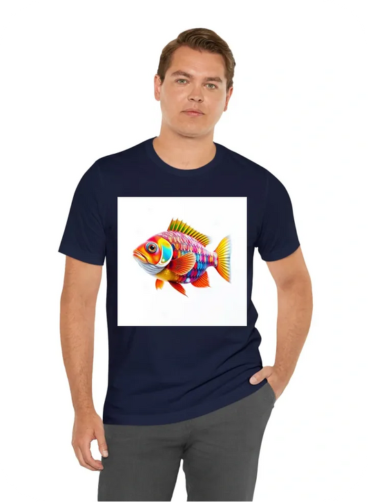 Vibrant colorful fish with a white background while snowflakes fall