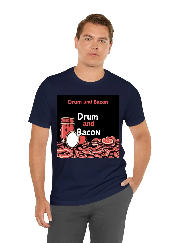 Loads of drums and loads of bacon with the text “Drum and Bacon”