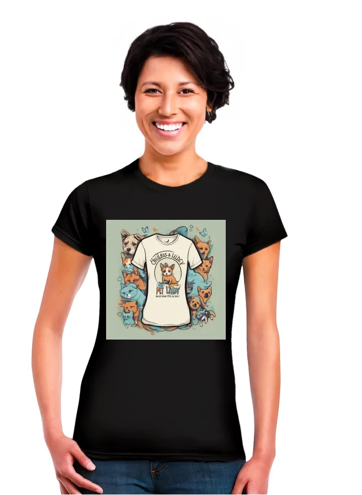 Create a t-shirt with the slogan "childless pet lady"