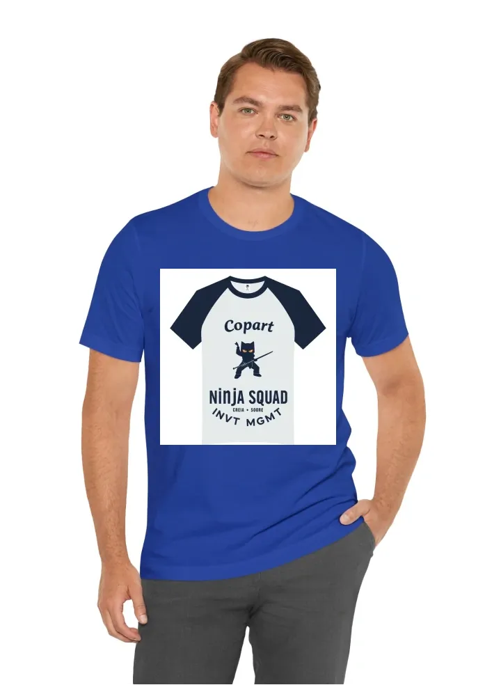 I want a tshirt with a small desighn on top left chest - i want the design to include the following words "Copart" "Ninja Squad" "INVT MGMT" maybe include a cat ninja in the design part - this is for my job I work at Copart