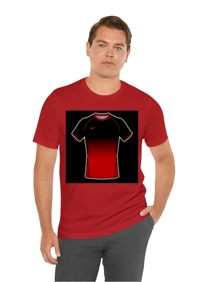 Black and red coloured volleyball jersey. Have a gradient on the black and some designs on the shirt