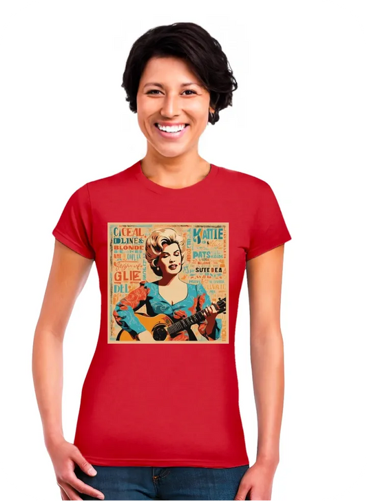 Feminine old school country music like a blonde patsy cline  with large print text: KATIE DEAL