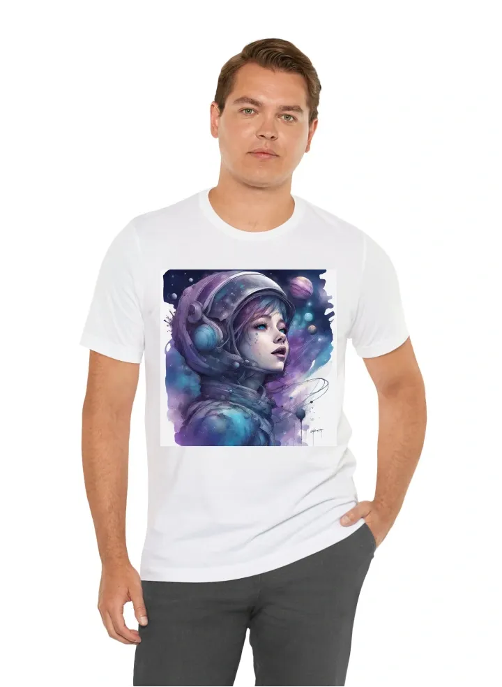 I want T-Shirt Create a scene depicting outer space with a variety of celestial objects like planets, stars, asteroids, and galaxies. You can use a gradient of dark blues and purples to mimic the night sky.