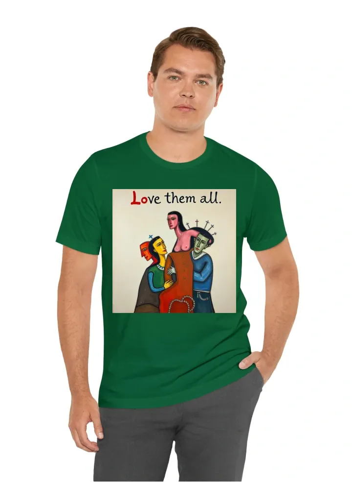 Put the text “Love them all” at the top and the text, “and let God sort them out” at the bottom in a memorable style