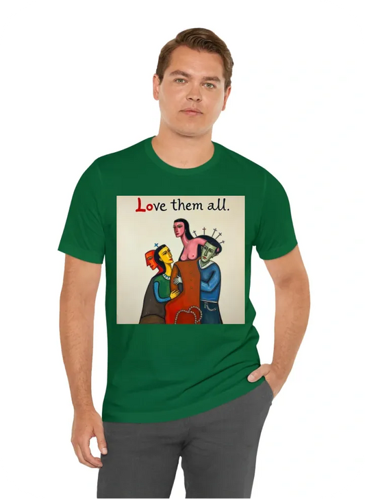 Put the text “Love them all” at the top and the text, “and let God sort them out” at the bottom in a memorable style