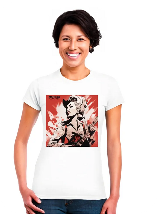 Feminine old school country music blonde patsy cline with no background and large print text: KATIE DEAL