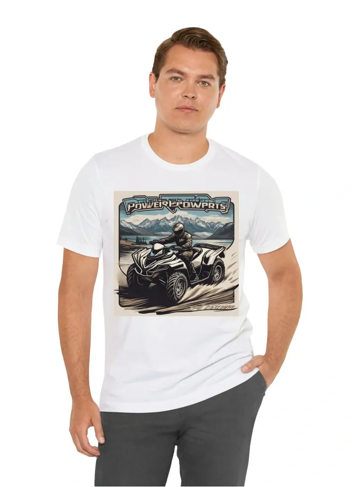 I want a tshirt with my company name pristine powersports name on it with mountains in the background and a motorcycle atv and a jetski on it