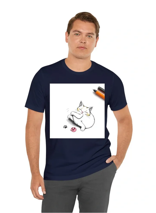 Design Concept:  Focus: A fun, lighthearted design that celebrates   Elements: A cat, perhaps playing, relaxing, or sleeping.  Additional Elements: Consider adding playful details like cat footprints or cat toys.  Style:  Color Palette: Vibrant, eye-catch