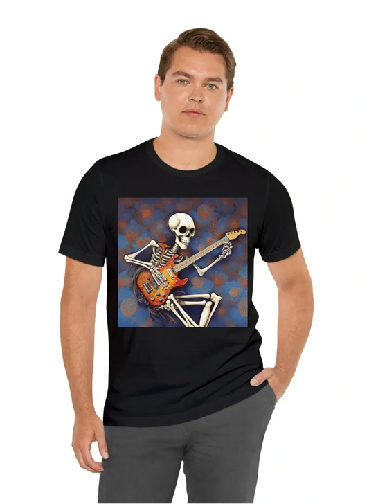 Rockstar skeleton playing electric guitar