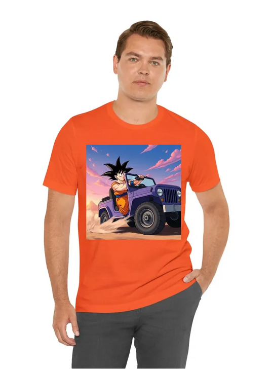 Goku driving a jeep