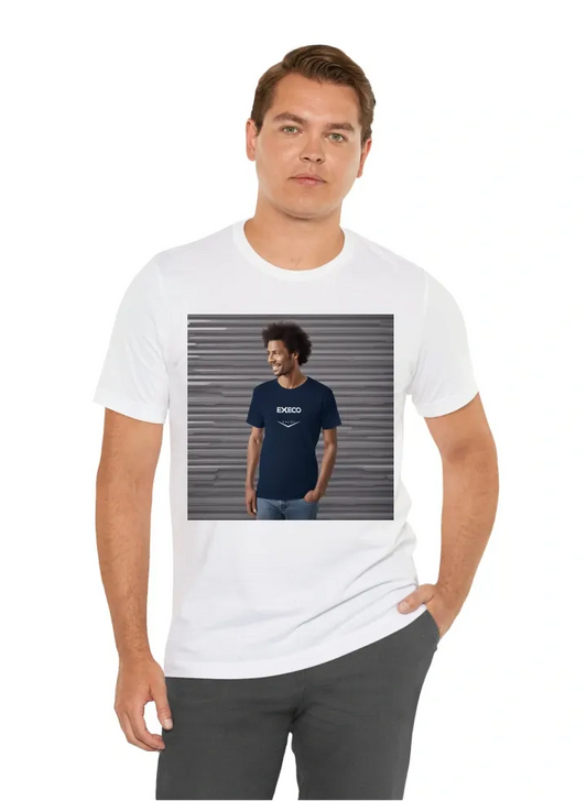 Dark Navy-Blue T-shirt with the words "execo" written in large as the logo and "AI where it matters. People where it counts." as the company logo