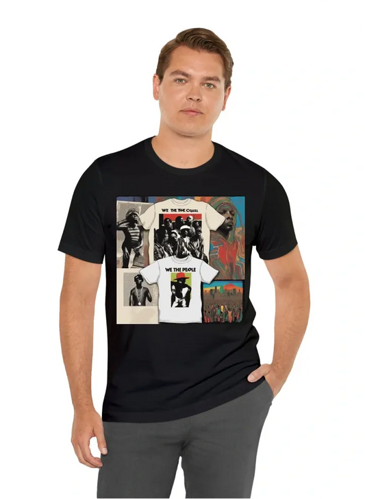 I want a heavyweight tshirt cre neck with a photo of we the people by a tribe called quest on the left chest and the low end theory album cover on the back