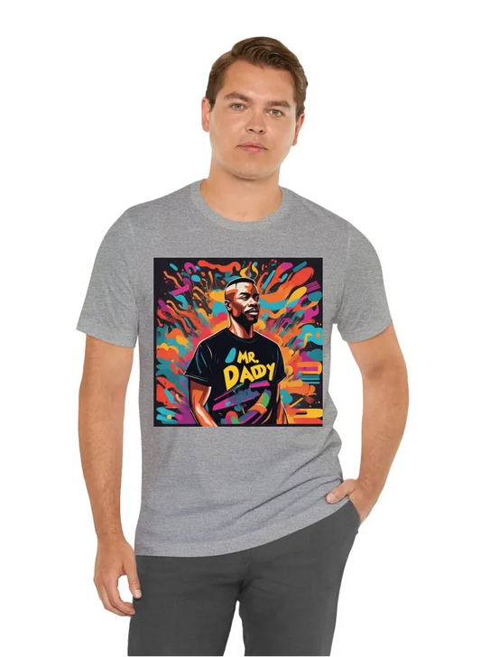 Black t shirt with a colorful graphic that says on it Mr Daddy