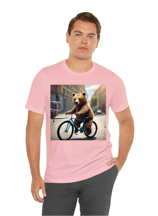 Bear on bicycle in the city,4k,funny