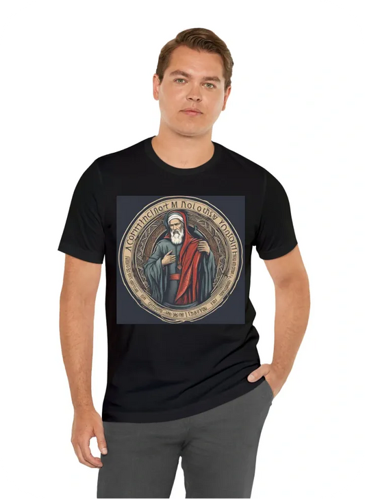 A t-shirt designed for Christian believers. On the back, there should be a design featuring the text: 'A new commandment I give unto you, That ye love one another; as I have loved you, that ye also love one another.' On the front of the shirt, the name 'N