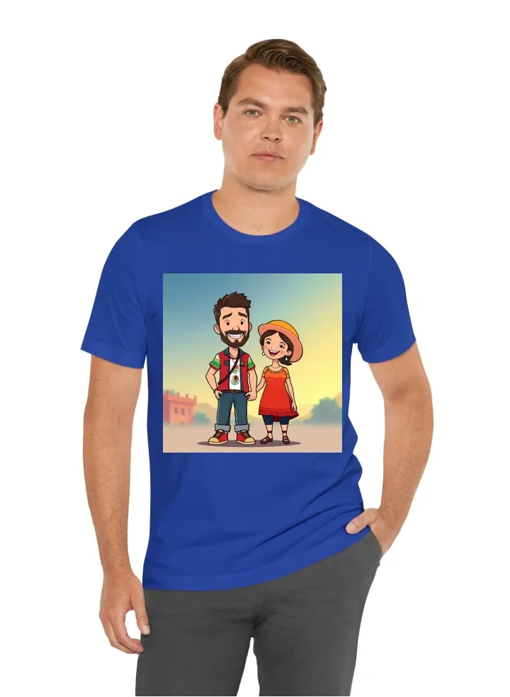 Cartoon couple wearing Mexico clothing