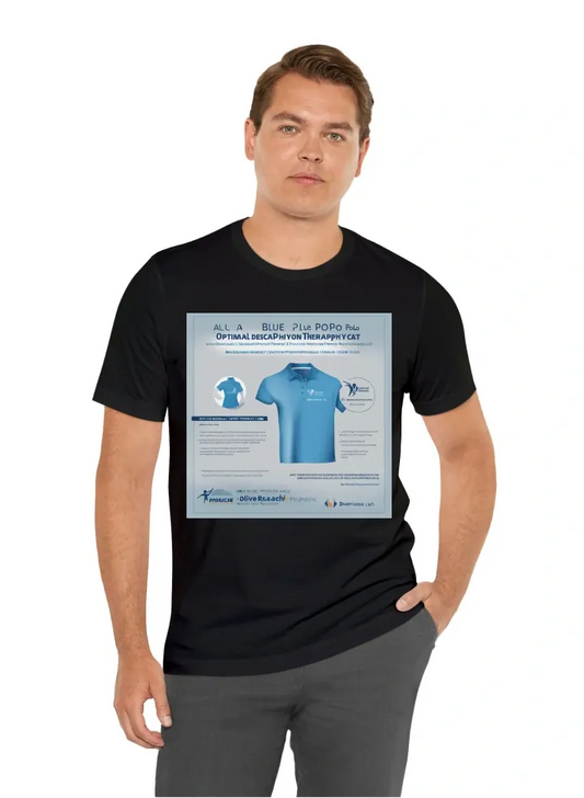 A blue Polo with Optimal physical therapy on the front as a logo and on the back 3 hashtags “#ResearchDrivenResearchProvenPTcare #DiversePhysioInterventions #OneonOnePersonalizedCare