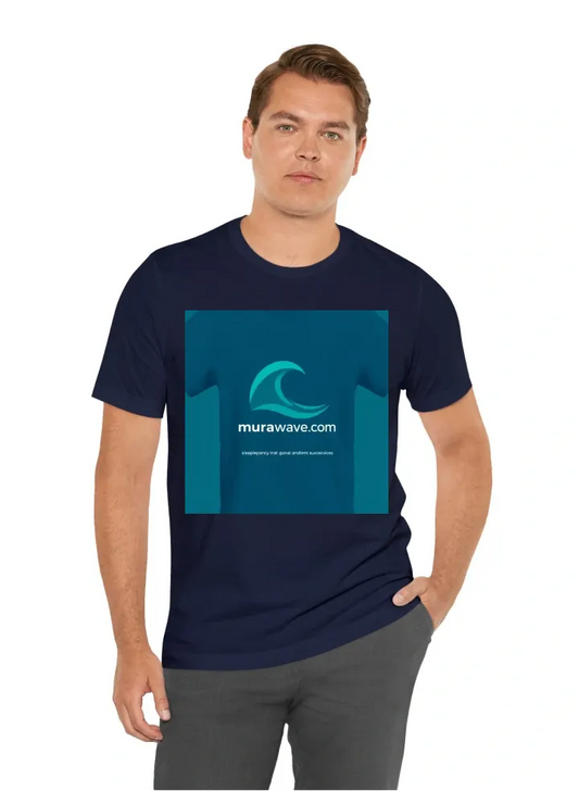 This T-shirt features a bold, sleek, and minimalistic wave logo symbolizing Murawave, a tourism platform focused on delivering seamless coastal and Caribbean experiences. The deep teal wave design curves gracefully, capturing the essence of the ocean’s fl