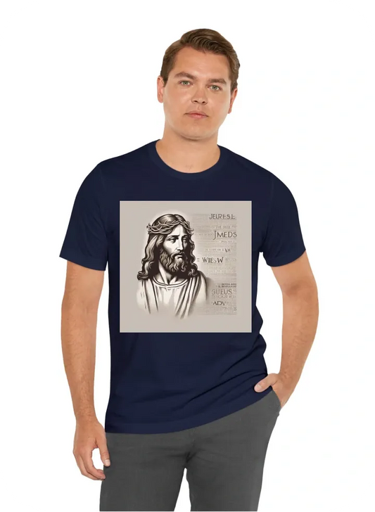 A tshirt design with inspiring text about Jesus from the Bible, with a transparent background