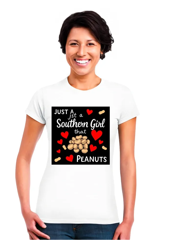 Just A Southern Girl that Loves Boiled Peanuts in black, red and white with peanuts and hearts