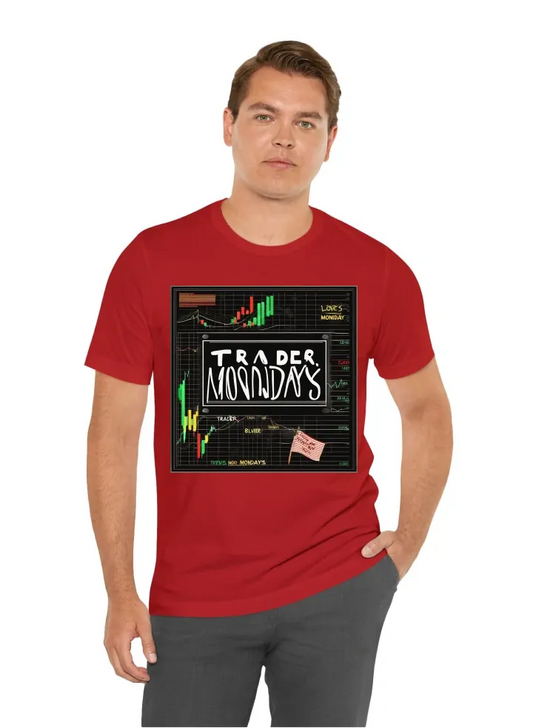 Simple inscription "traders loves mondays" with trading chart on black background