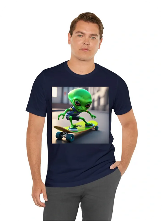 Green alien on  skateboard