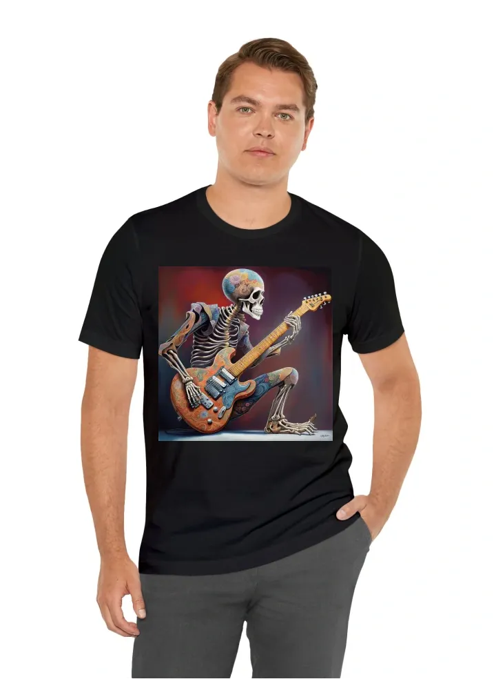 Rockstar skeleton playing electric guitar