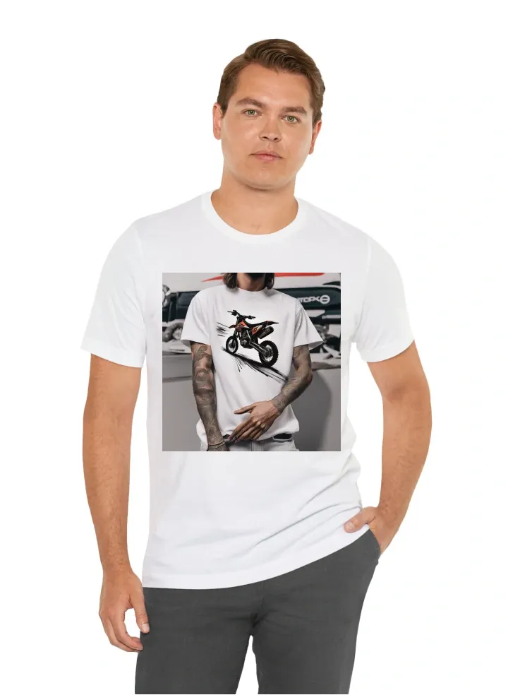 A streetwear t shirt with electric dirtbike on it