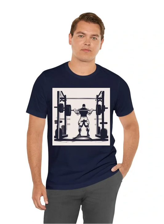 A minimalistic design of an old school gym with a muscular guy doing a deadlift, t shirt design, street style, no background