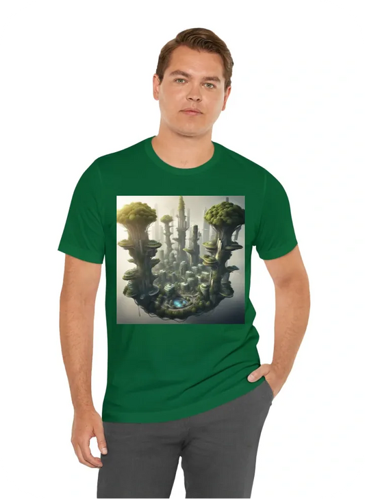 I want T-Shirt with: A futuristic metropolis growing out of a giant tree