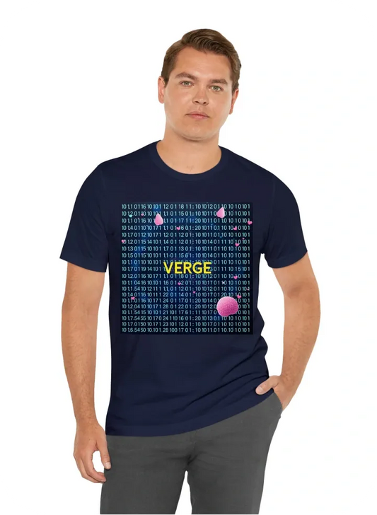 The binary code with the word"VERGE" inside the code and it should say wanted, welcomed, loved