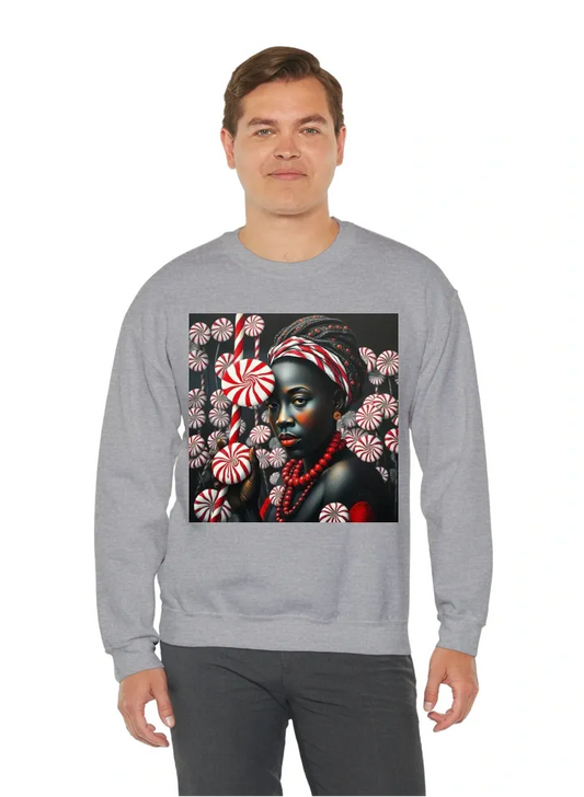 Peppermint factory in black, white, and red with strong african  peppermint woman