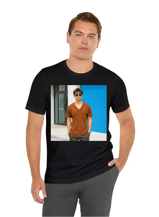 V neck solid brown plain tshirt