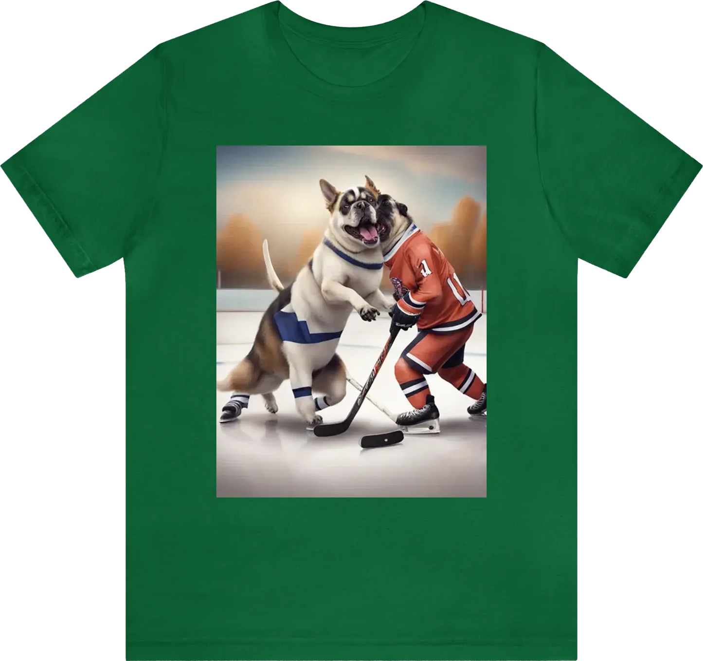 Dogs playing hockey