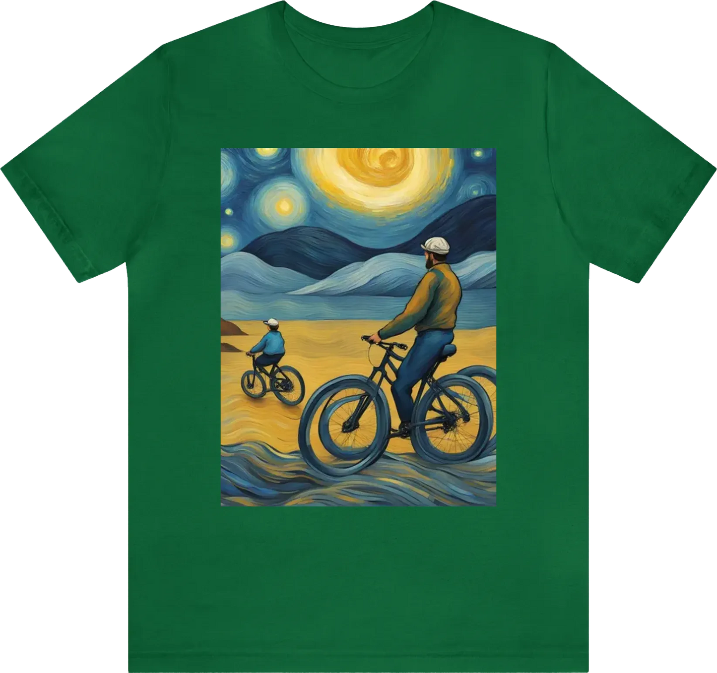 MOUNTAIN BIKE father and son ocean and van gogh starry night