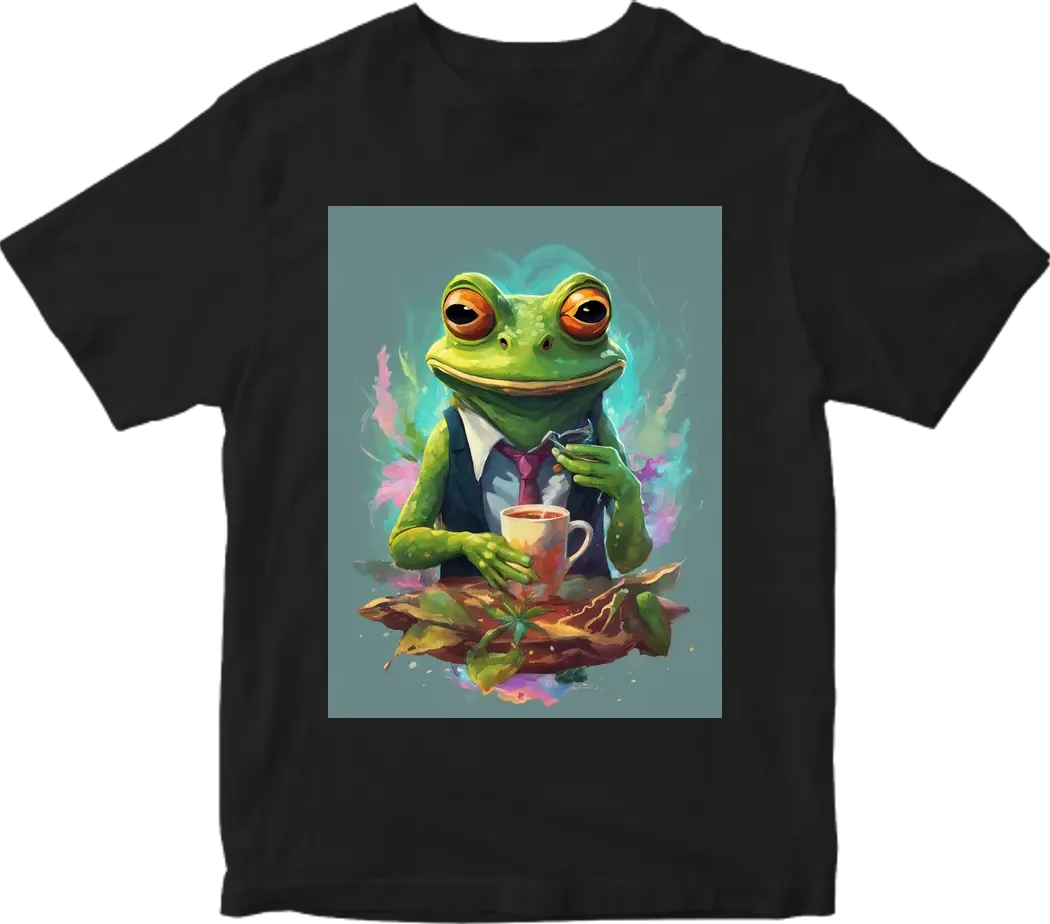 Herman the frog smoking weed and drinking coffee with a transparent background