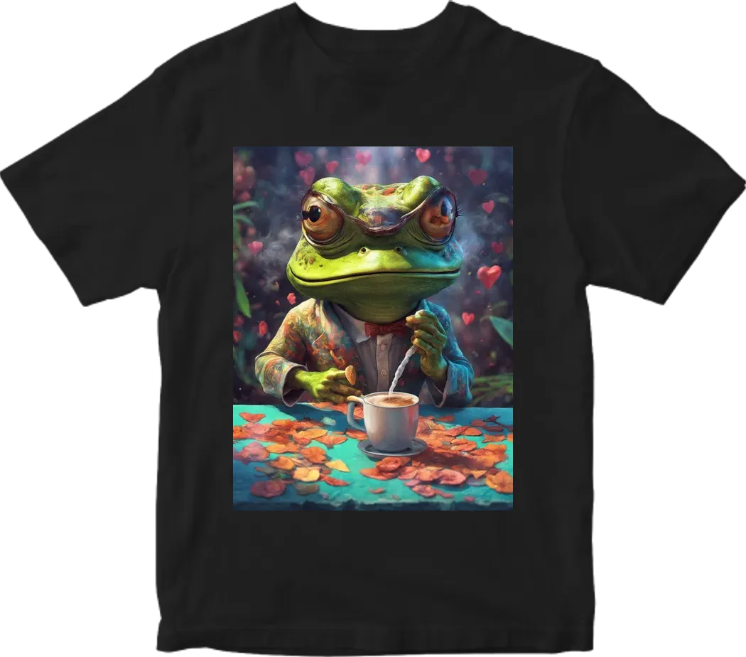 Herman the frog smoking weed and drinking coffee with a transparent background