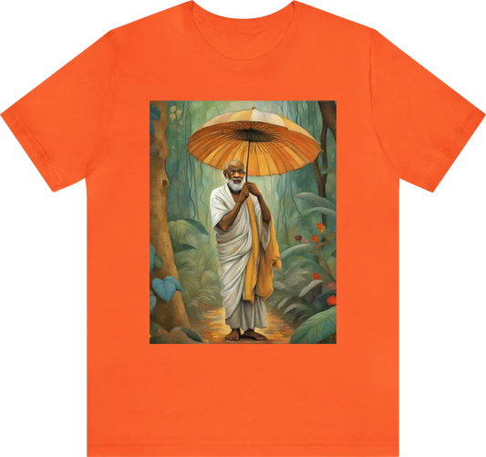 Ghandi holding an umbrella in the jungle